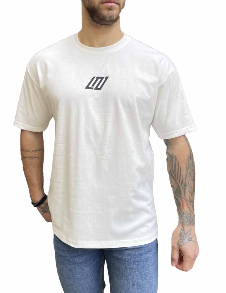 Ανδρικό βαμβακερό λευκό Oversized T-shirt με τύπωμα 17465 φωτογραφία